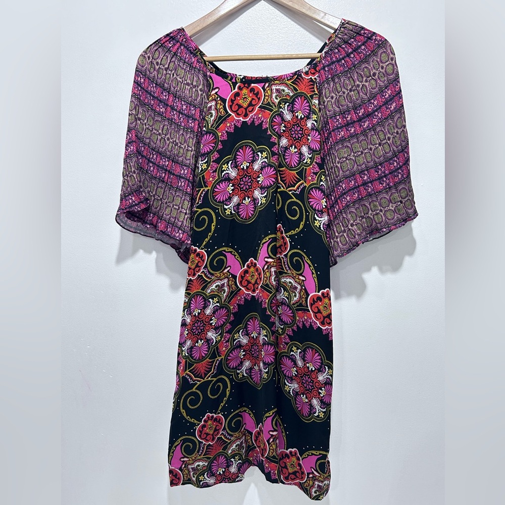 Farm Rio Women’s Floral Patterned Mini Dress with‎ Sheer Sleeves Size S/P